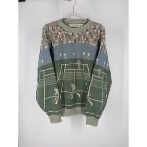 crossings Sweater Mens L Tennis Graphic Knit VTG Grandpa Core Sports Novelty AOP